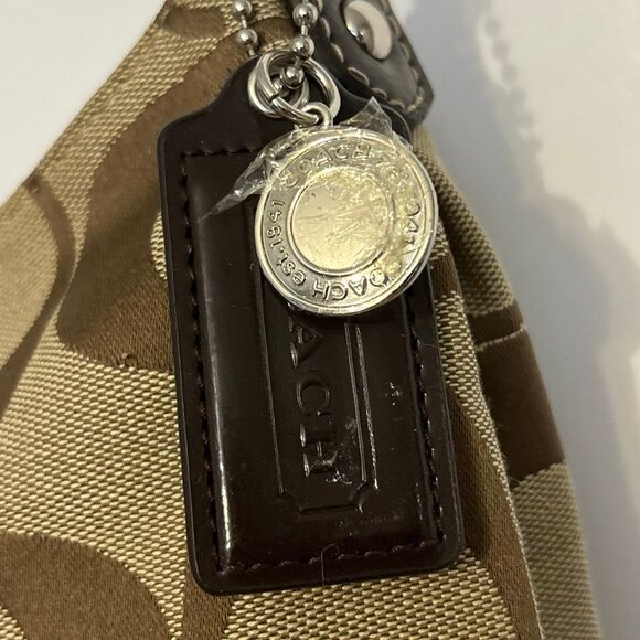 COACH Khaki Signature Stripe Mini Handbag A1221-F19218 tan/brown/khaki - Picture 8 of 11